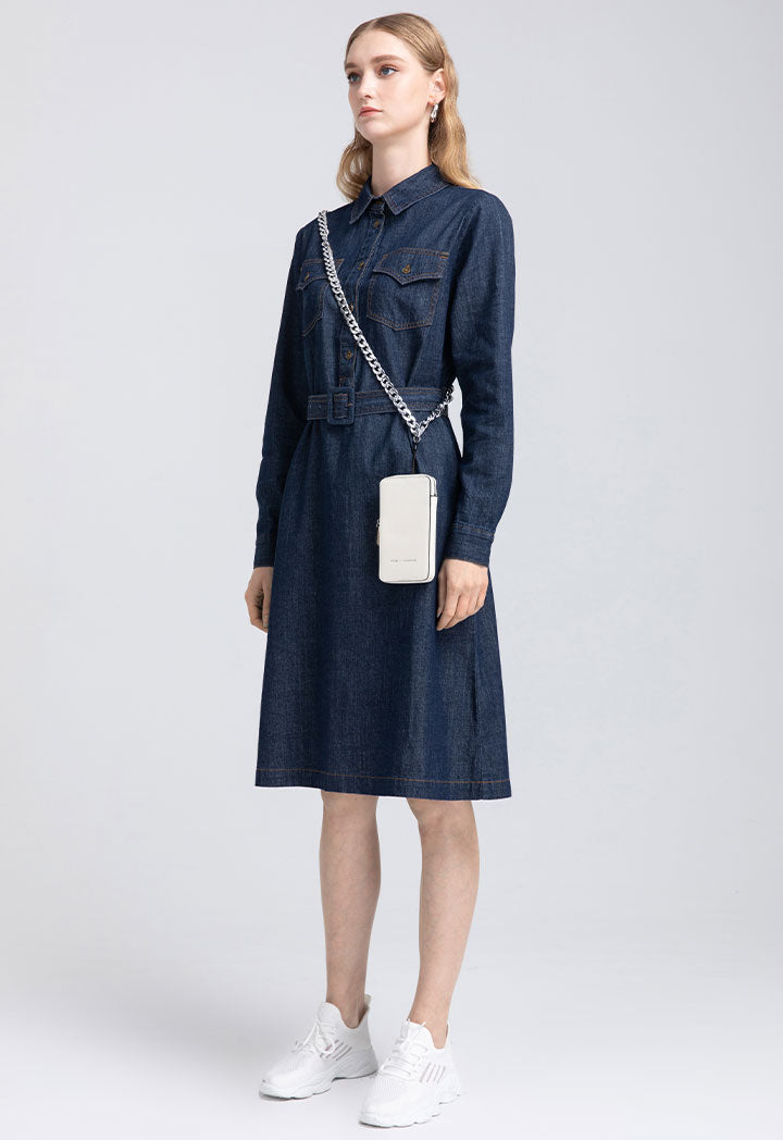 Solid Denim Midi Dress
