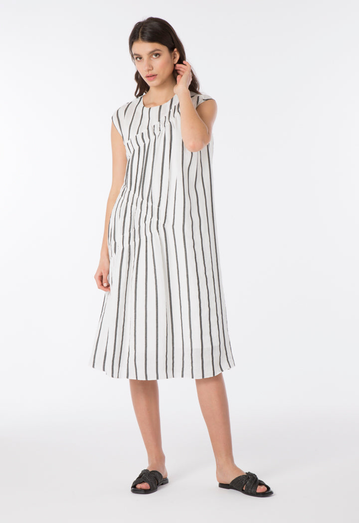 Stripe Sleeveless Linen Dress - Fresqa