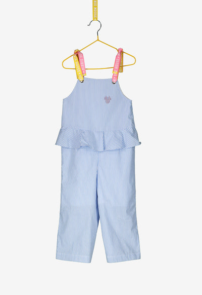 Blue Stripes Jumpsuit With Contrast Tape