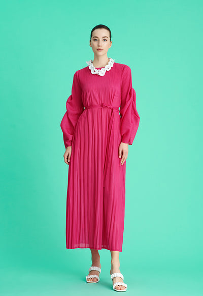 Electric Pleated Dress With Frill With Belt