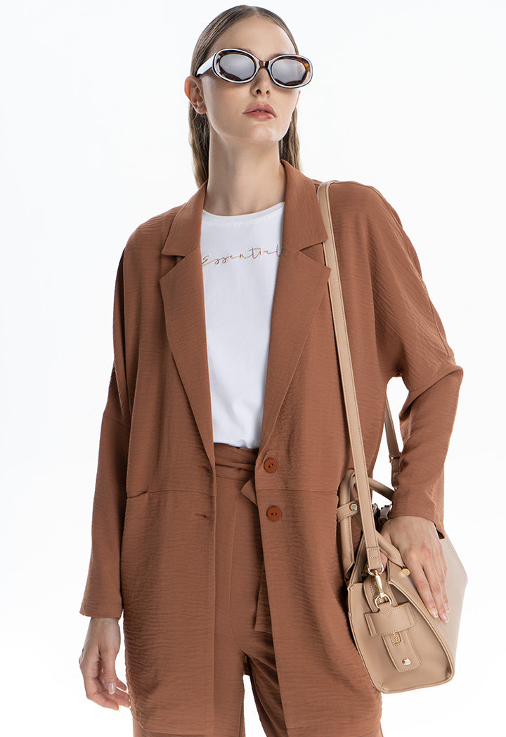 Solid Double Breasted Tiered Blazer - Work Style