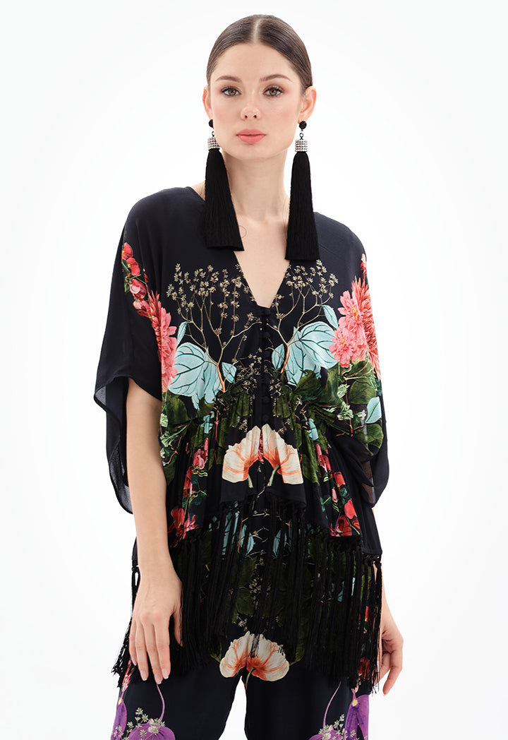 Floral Print Blouse With Tassel Detail