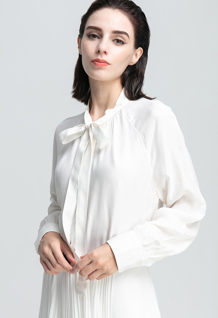 Classic Neck Tie Solid Blouse