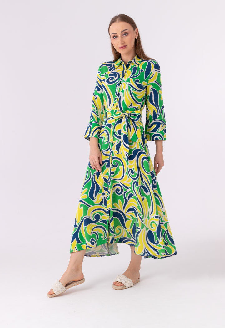 All Over Printed Flared Shirt Dress