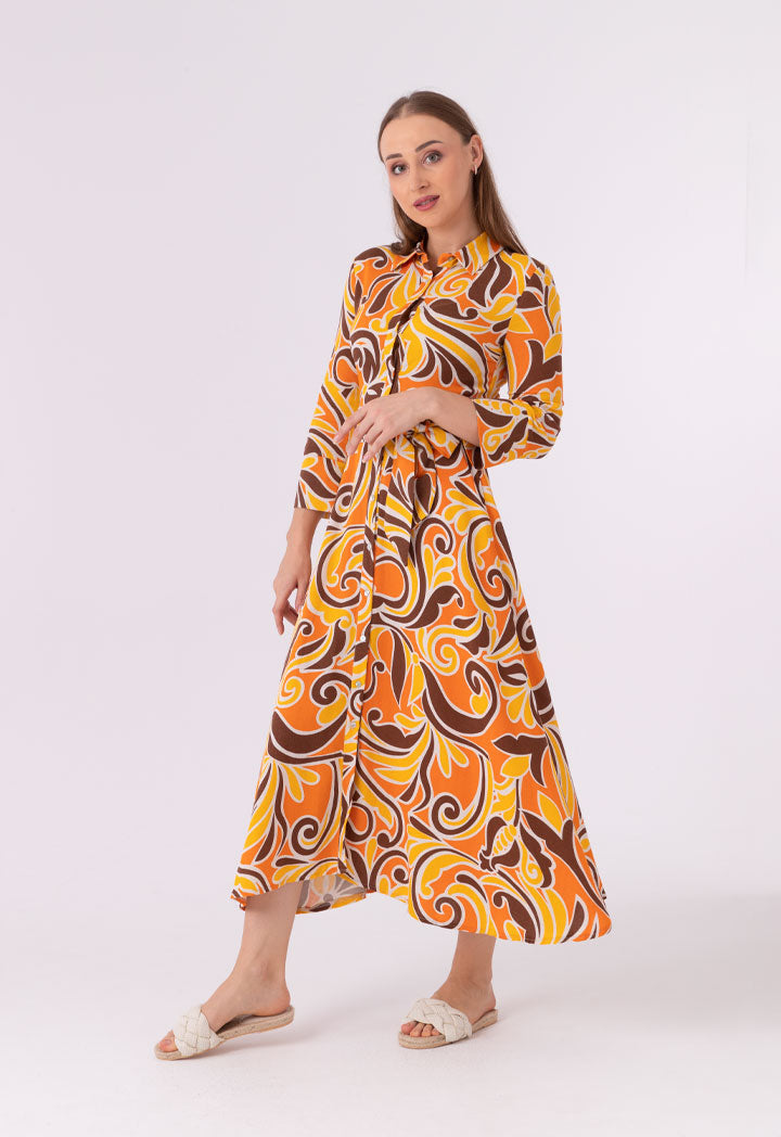 All Over Printed Flared Shirt Dress