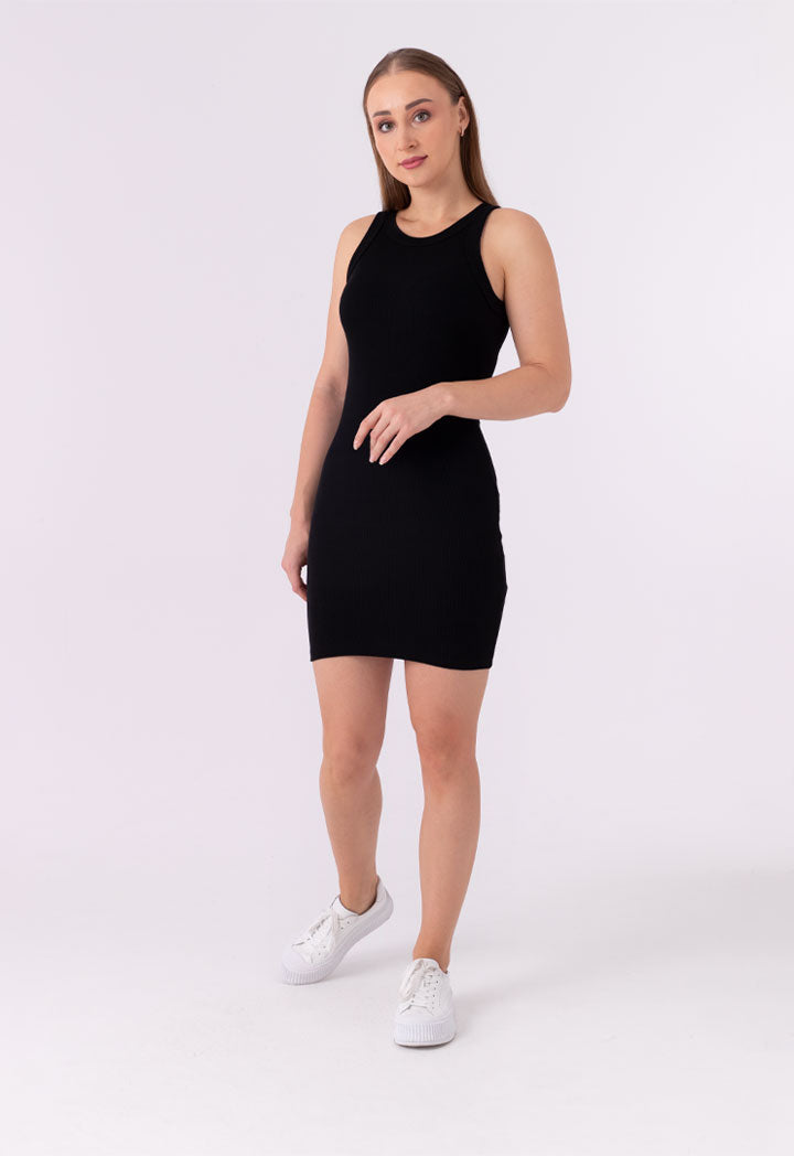 Crew Neck Straight Fit Ribbed Solid Dress