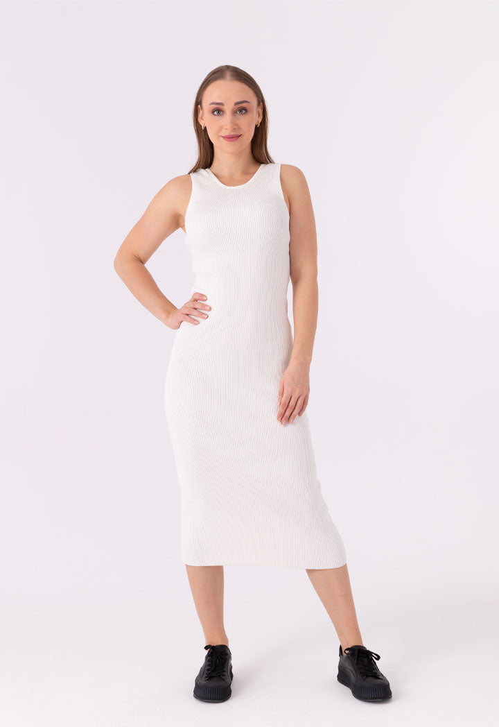Cross Ribbed Long Basic Sleeveless Dress