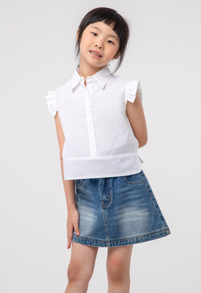 Solid Ruffle Trim Poplin Blouse