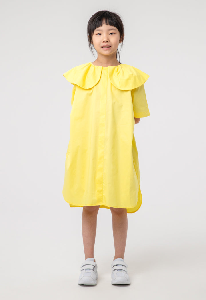 Solid Pleated Baby Collar High-Low Dress