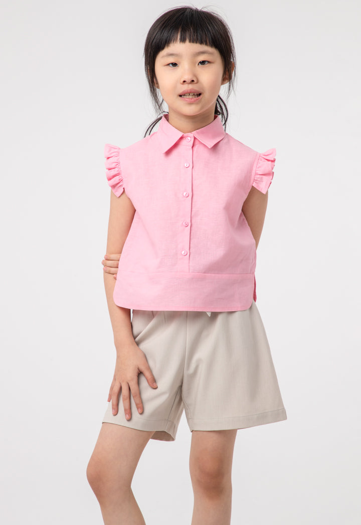 Solid Ruffle Trim Poplin Blouse