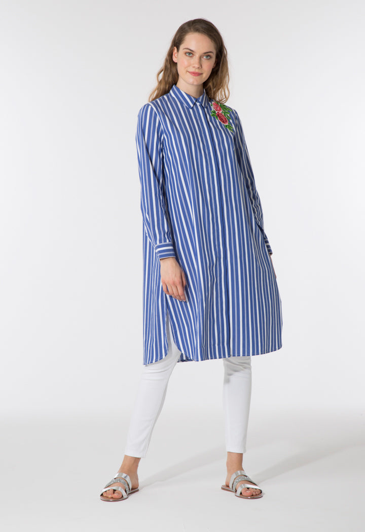 Indigo Striped Midi Shirt Dress ZAY Indigo Striped Midi Shirt Dress ZAY