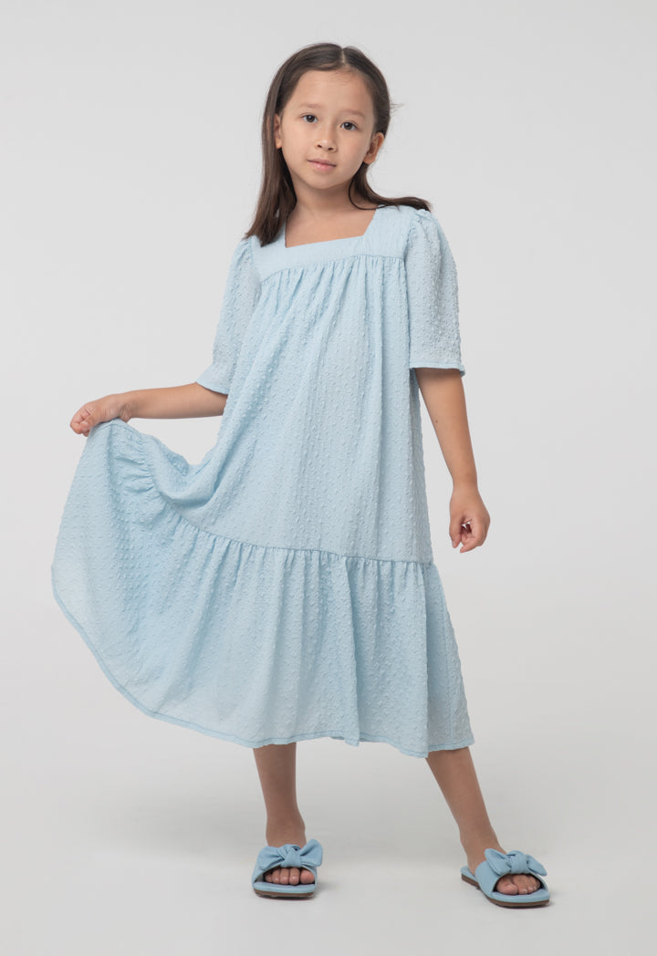 Flare Textured Fabric Puff Sleeves Dress