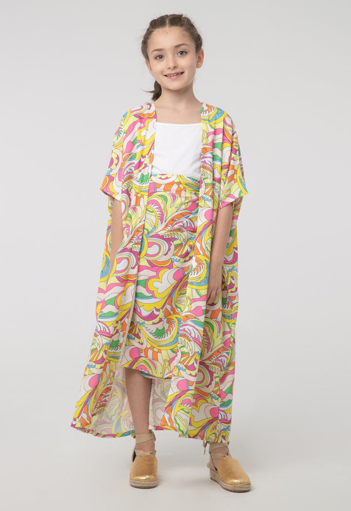 Multicolor Wrap Around Dress With Shrug Sets