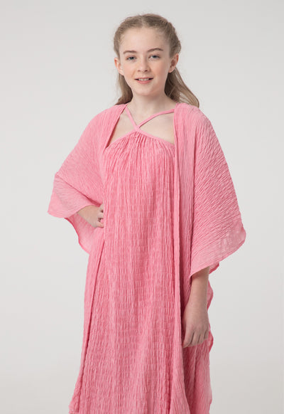 Long Solid Crinkled Shrug And Dress Sets