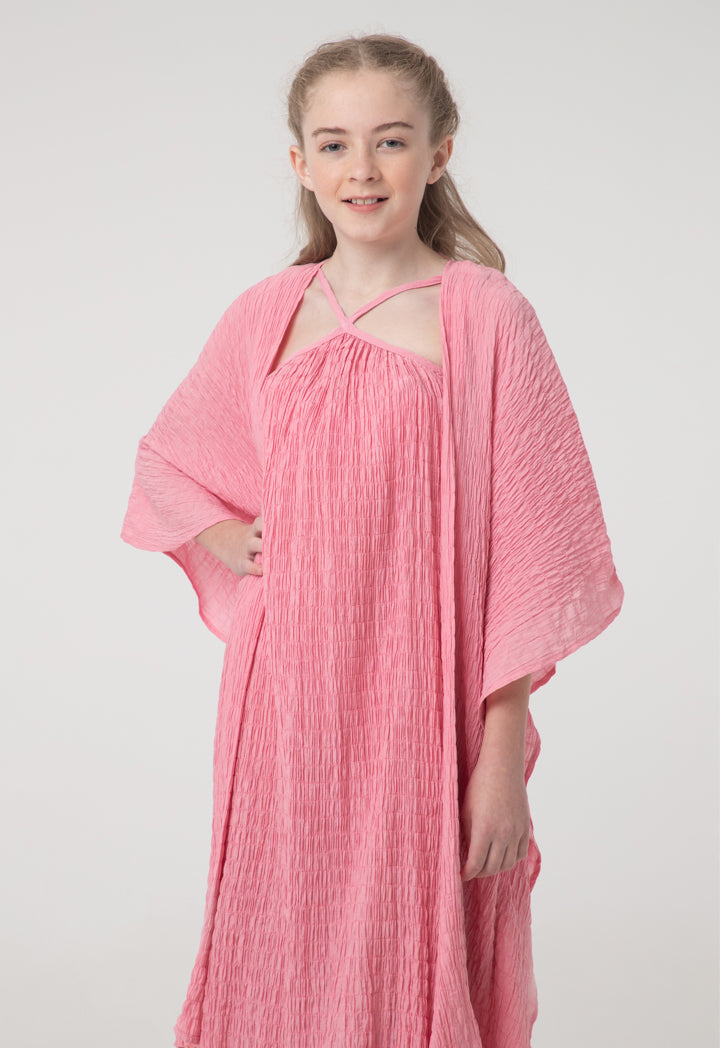 Long Solid Crinkled Shrug And Dress Sets