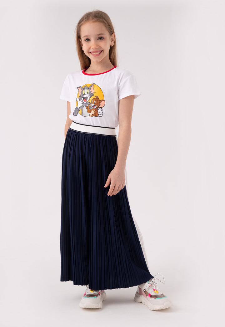 Stripe Edge Exposed Elastic Waistband Pleated Culottes