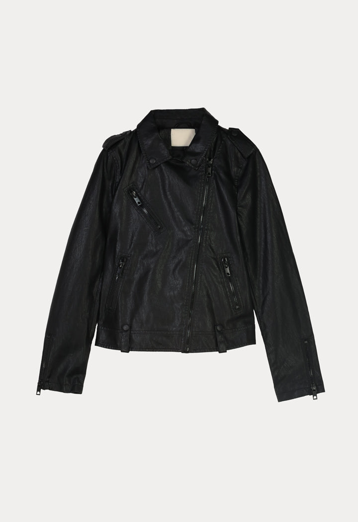 Faux Leather Short Biker Jacket