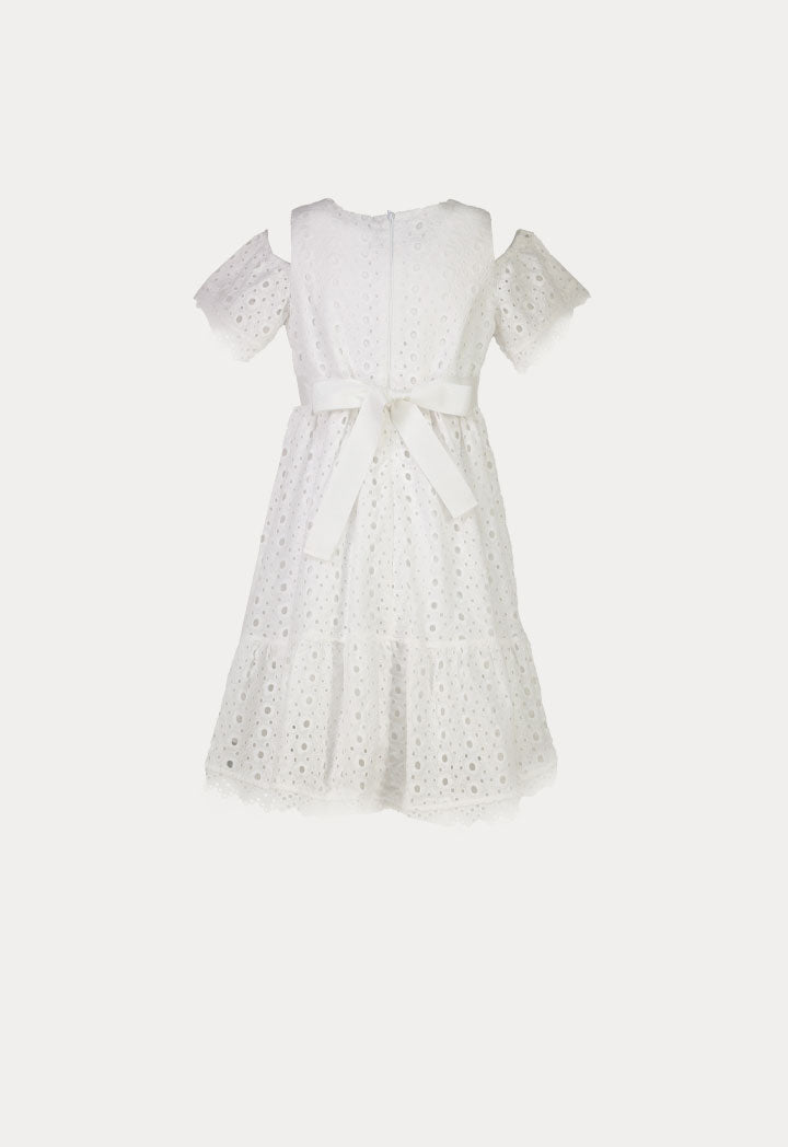Amime Eyelet Embroidered Cold Shoulder Dress  ZAY
