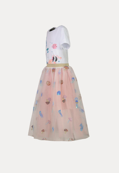 Underwater T-shirt With Swarovski Crystals            Ecru Tulle Jellyfish Embroidery Skirt