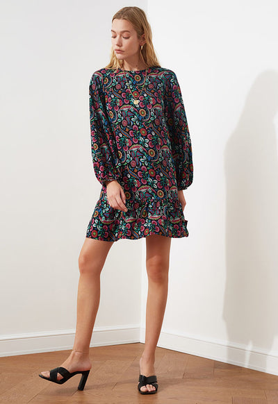 Gathered Hem Floral Print Dress