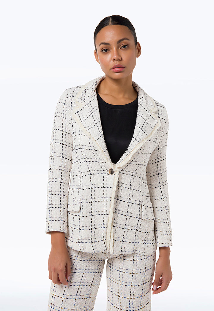 Knitted Texture Contrast Blazer - Work Style