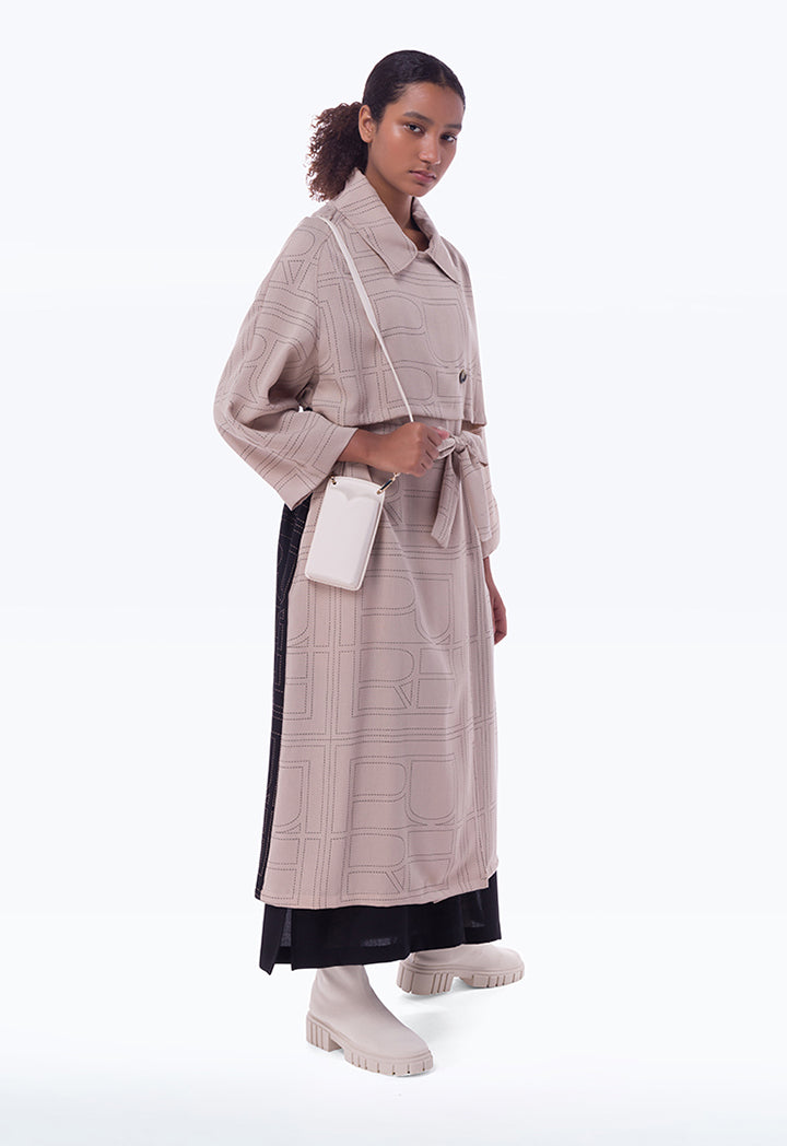 Dash Patterned Two Tone Maxi Coat