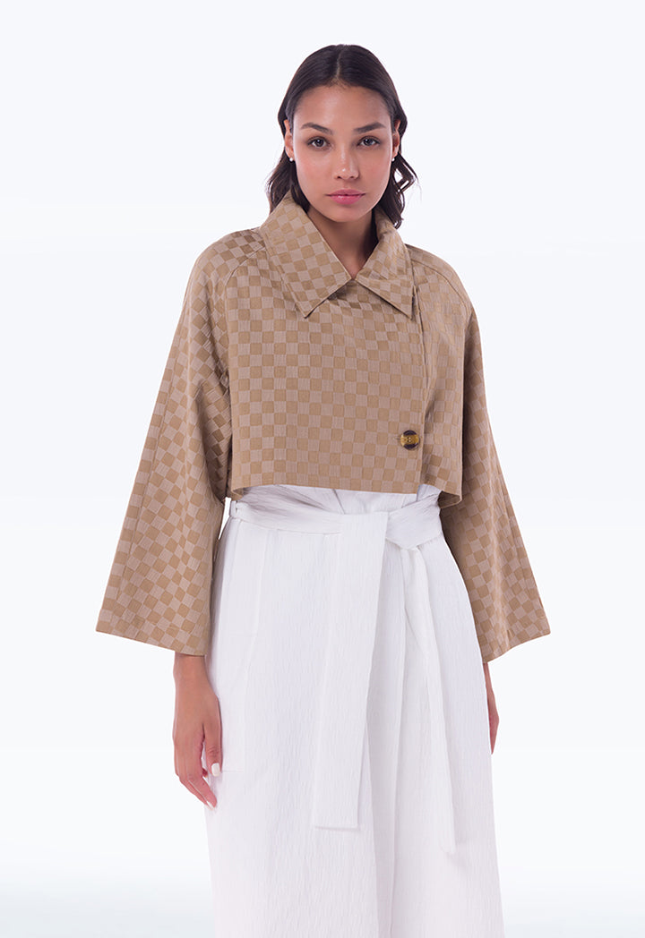 Two Tone Checker Pattern Maxi Trench Coat