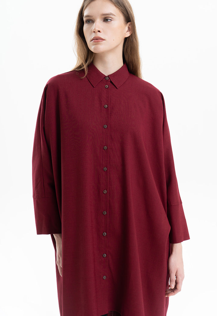 Asymetrical Solid Button Up Shirt