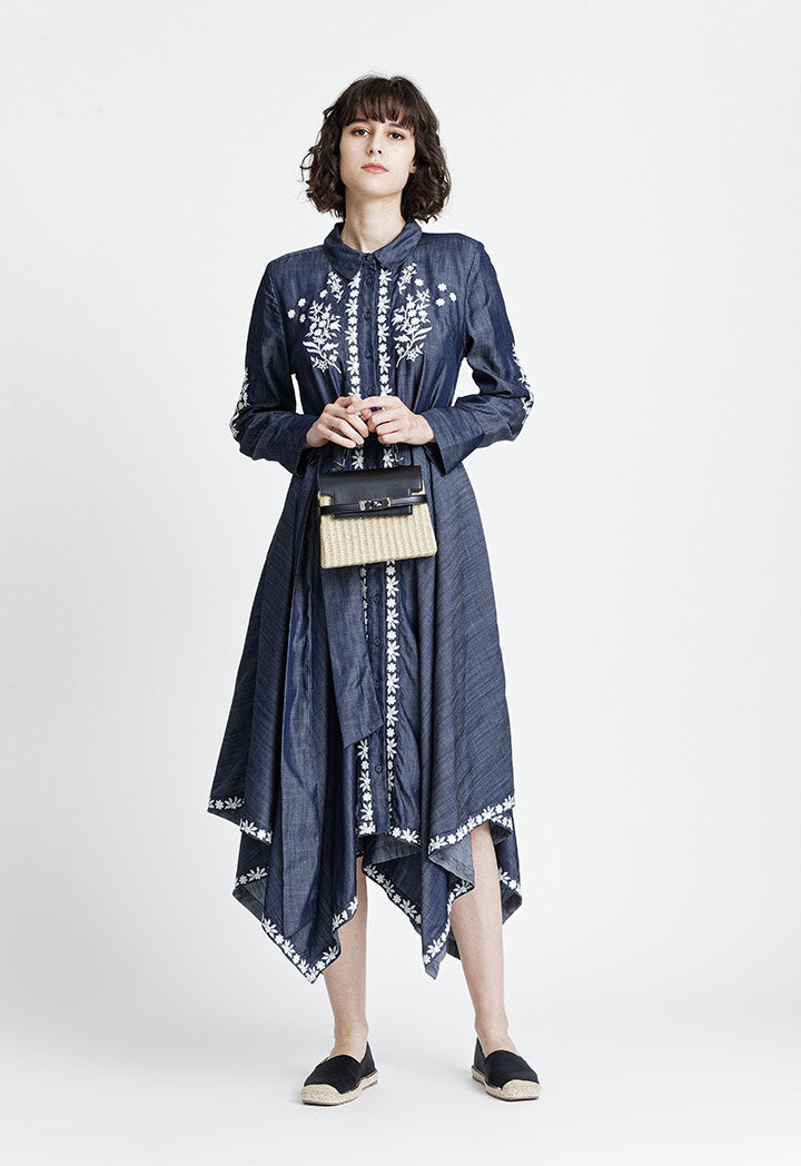 レビュー高評価の商品！ Denim Embroidered Contrast Dress ZAY – パンツ