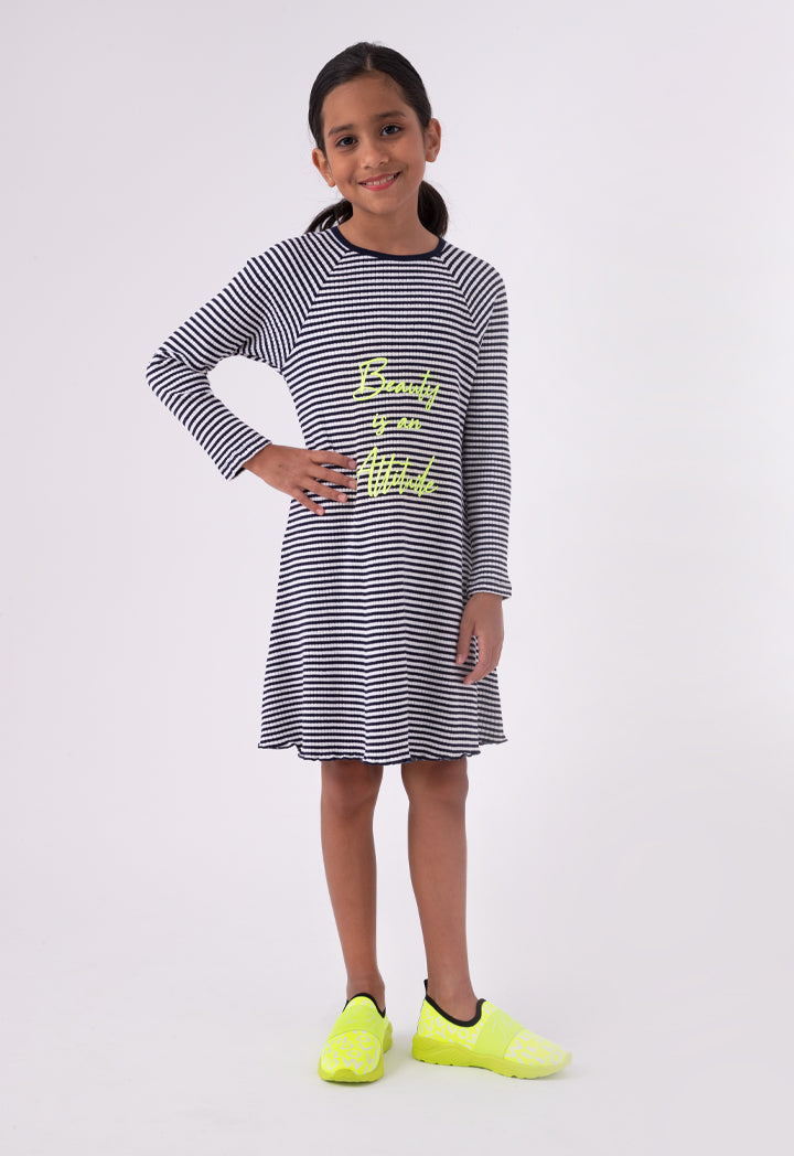 Striped Raglan Sleeve Ribbed Dress