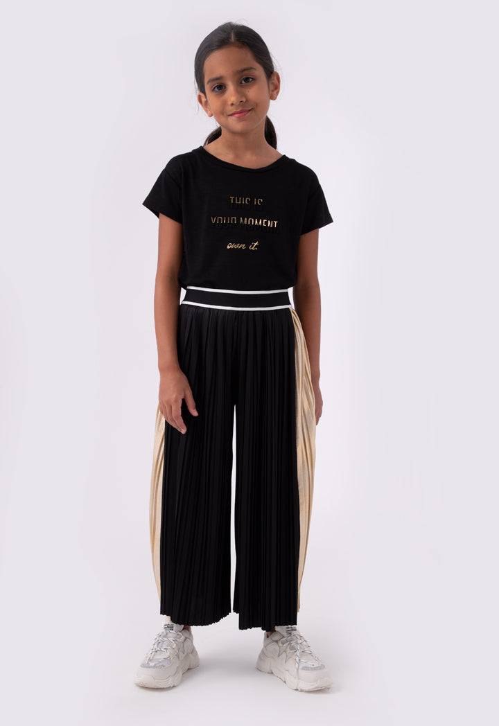 Stripe Elastic Waistband Pleated Culottes