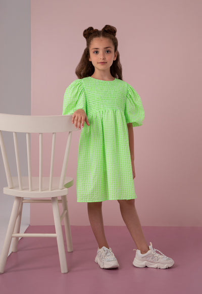 Seersucker Check Smock Dress