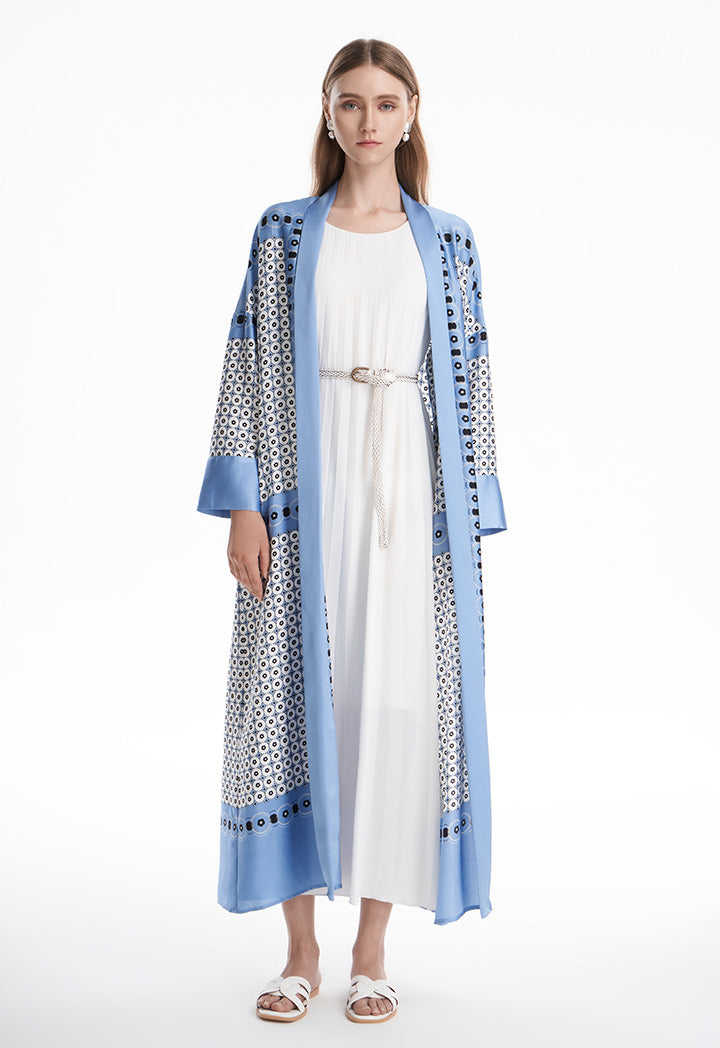 Circle All Over Patterned Multicolored Maxi Open Abaya