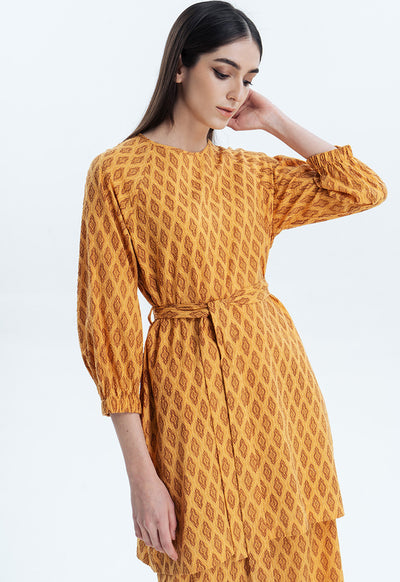 Allover Printed Tunic Dress With Belt