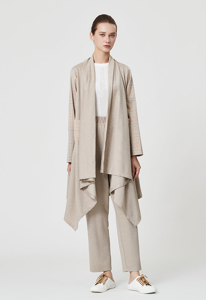 Houndstooth Plaid Uneven Hemline Outer Jacket