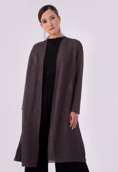 Geometric Pleated Open Front Long Cardigan