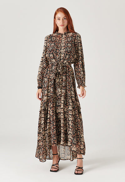 Multicolored All Over Snake Printed Long Dress