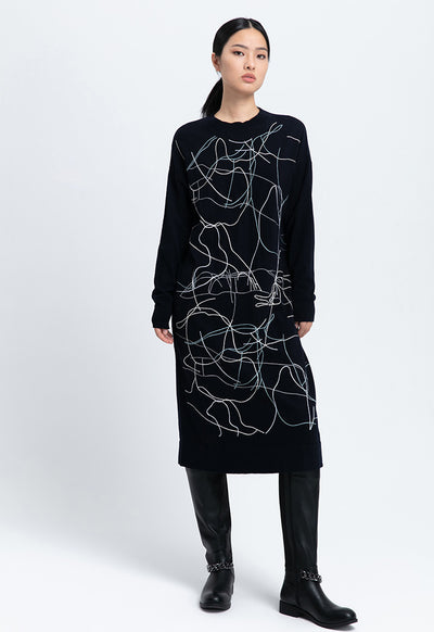 Multicolor Chain Stitched Midi Dress