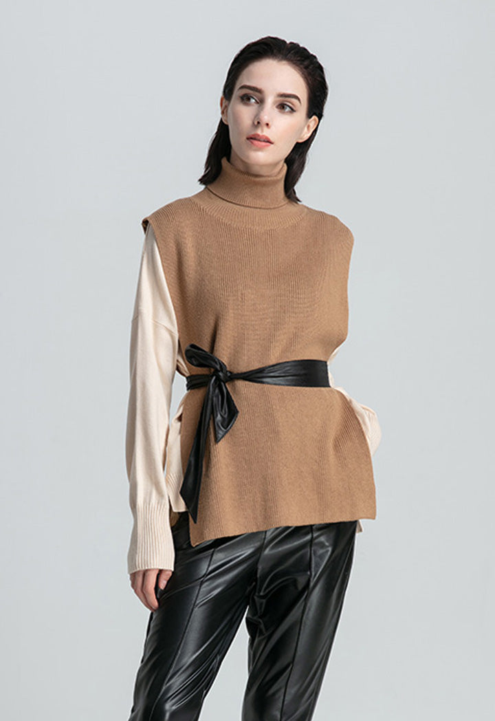 High Neck Ribbed Side Open Knitwear
