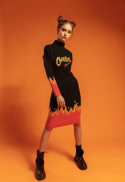 Cheetos Flame Jacquard Knitted Sweater Dress