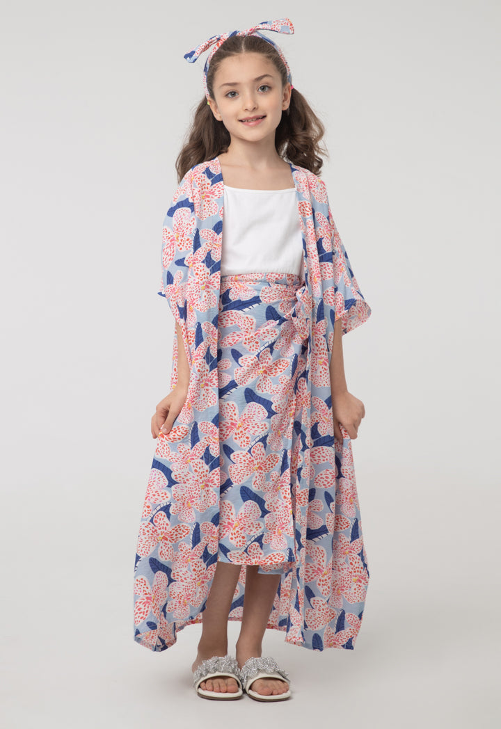 Floral Print Wrap Around Dress With Shrug Sets