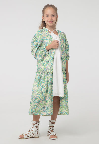 Puff Ruffled Printed Shrug And Dress Sets