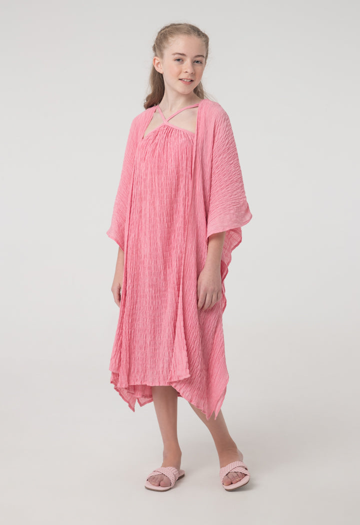 Long Solid Crinkled Shrug And Dress Sets