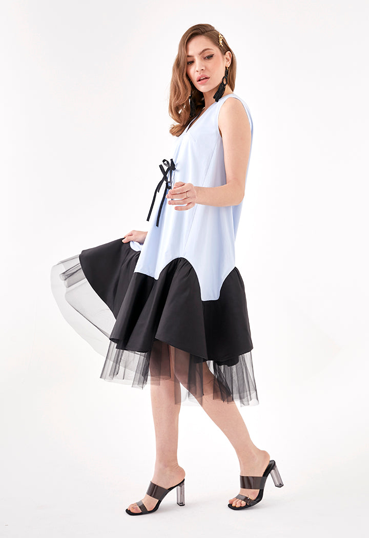 Color Block Mesh Hem Dress – ZAY