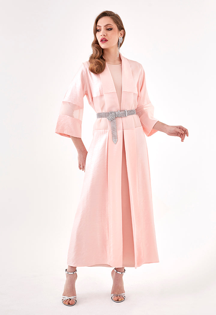 Sheer Trim Belted Maxi Kimono