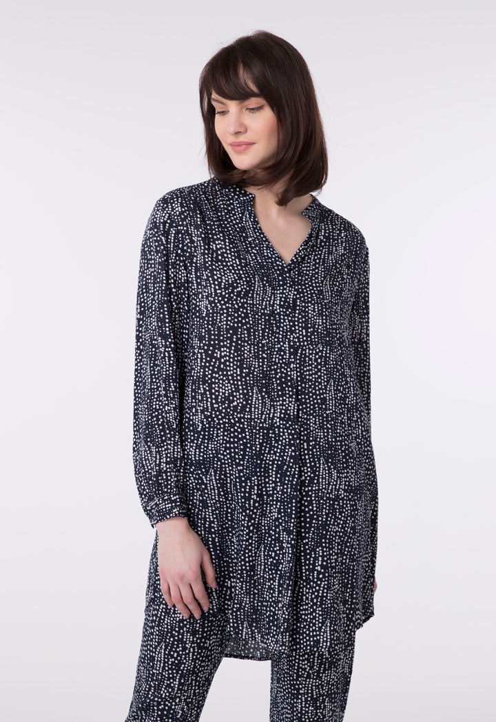 Polka Dot V Neck Long Blouse