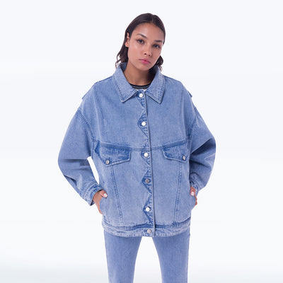 Loose Fit Light Denim Pleated Outer Jacket