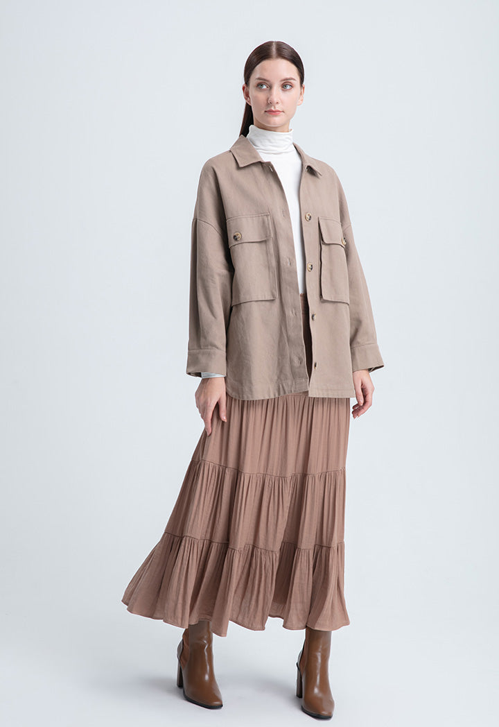 Smocked Waist Tiered Solid Skirt