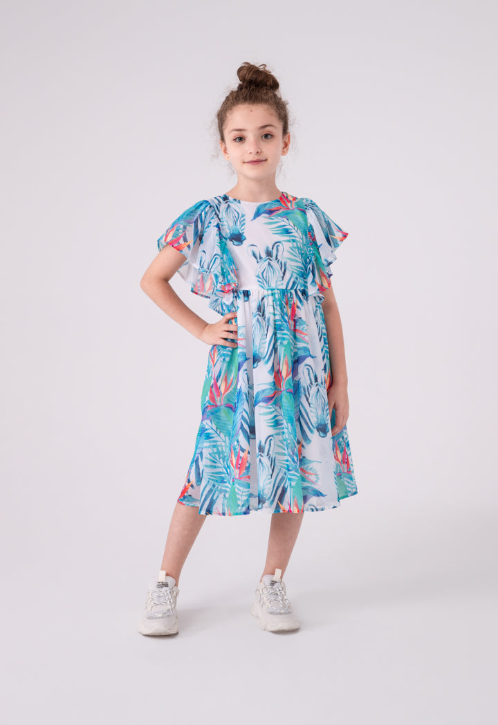 Ruffle Round Neck Printed Dress