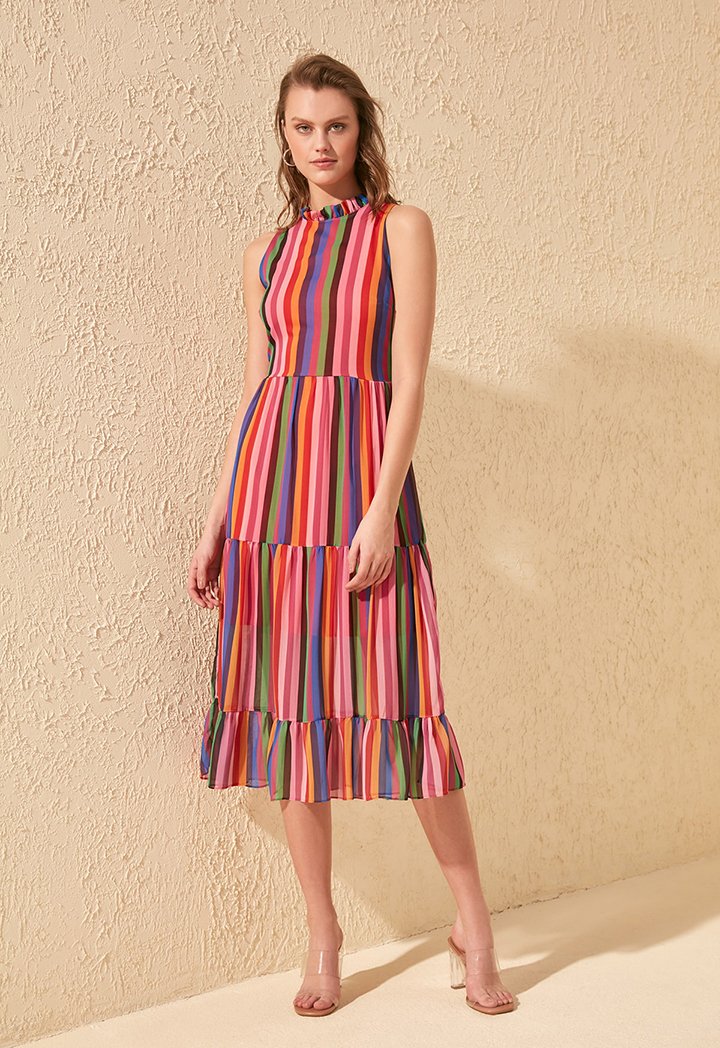 multicolored-striped-midi-dress